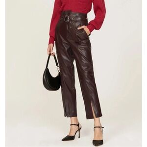 Marissa Webb Pants Womens 2 Black Faux Leather Straight Leg Ankle Slit Lined